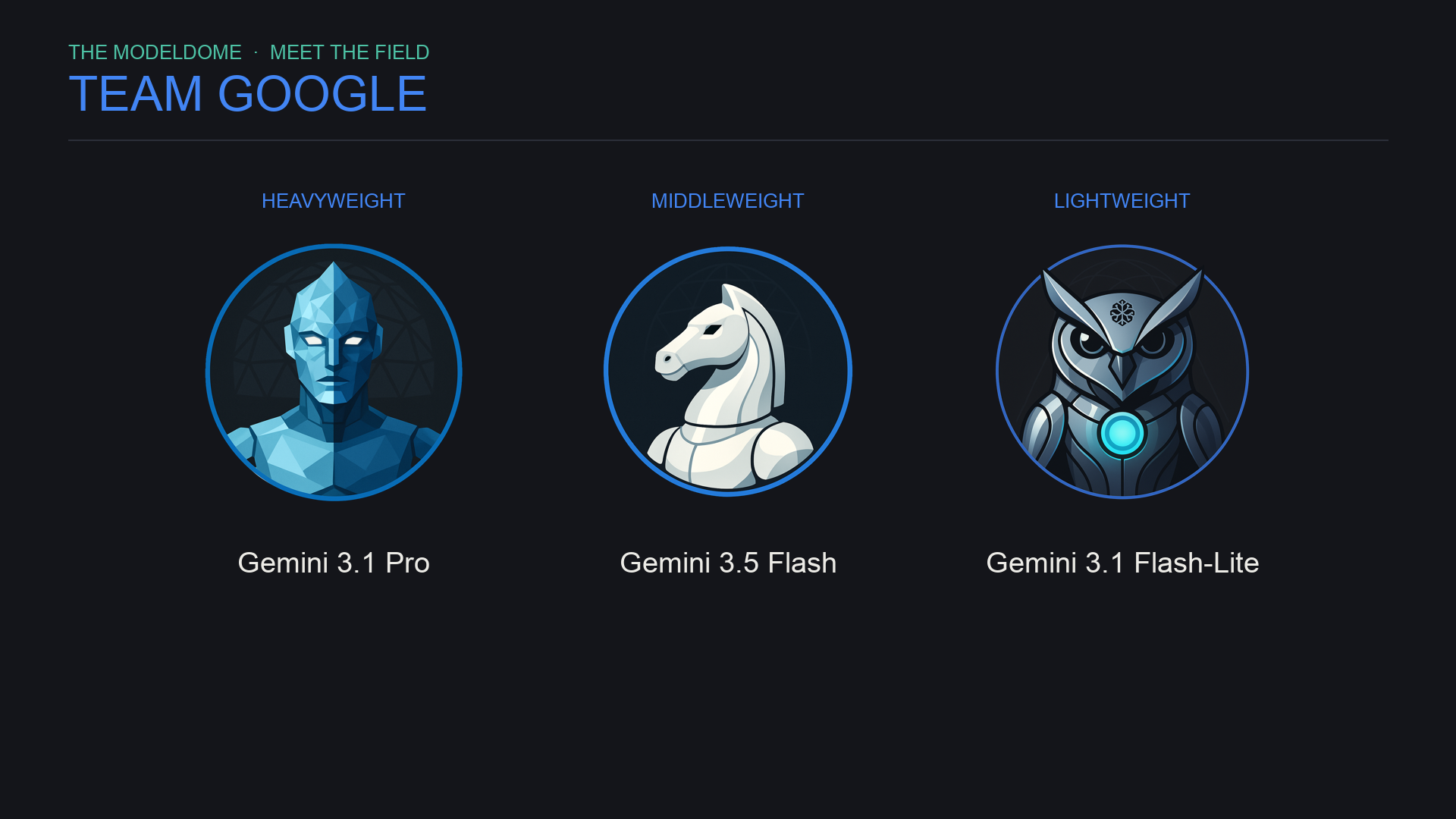 Team Google: its heavyweight, middleweight and lightweight seats for Season 1.